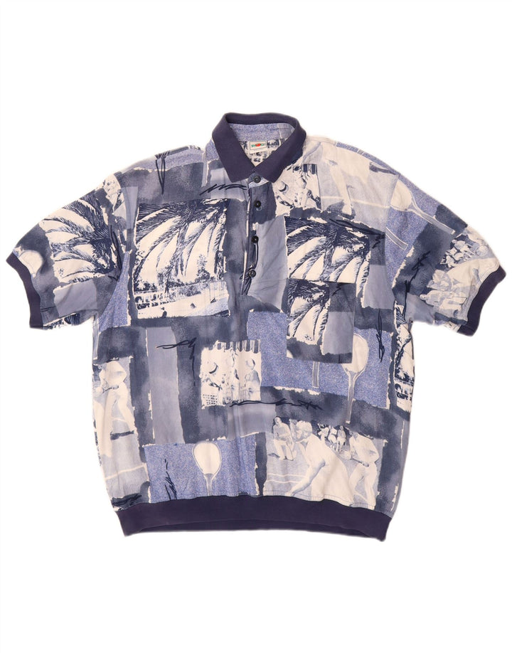 MANGO Herren Kurzarm-Pullover-Hemd, groß, blau, Patchwork