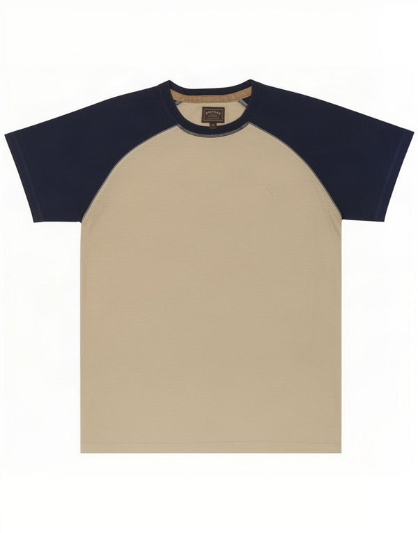 Fat Face Herren-T-Shirt-Oberteil aus mittelbeiger Colourblock-Baumwolle