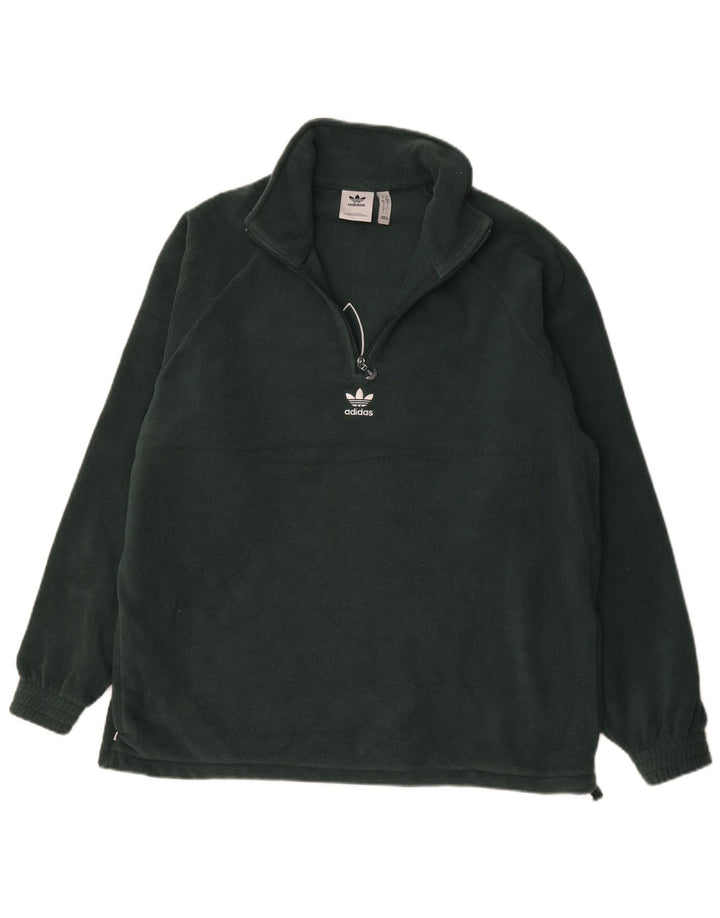 Adidas Herren-Fleecepullover mit grafischem Reißverschluss und Halsausschnitt, groß, grünes Polyester