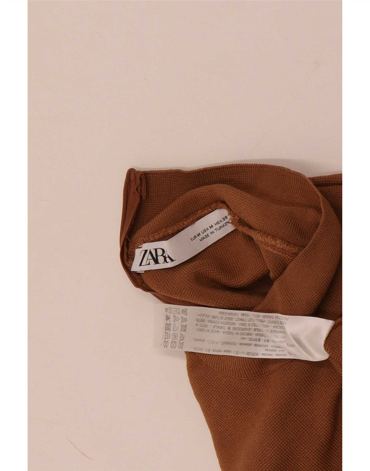 Zara Damen Crop Bluse Top UK 12 Mittelbeige Viskose
