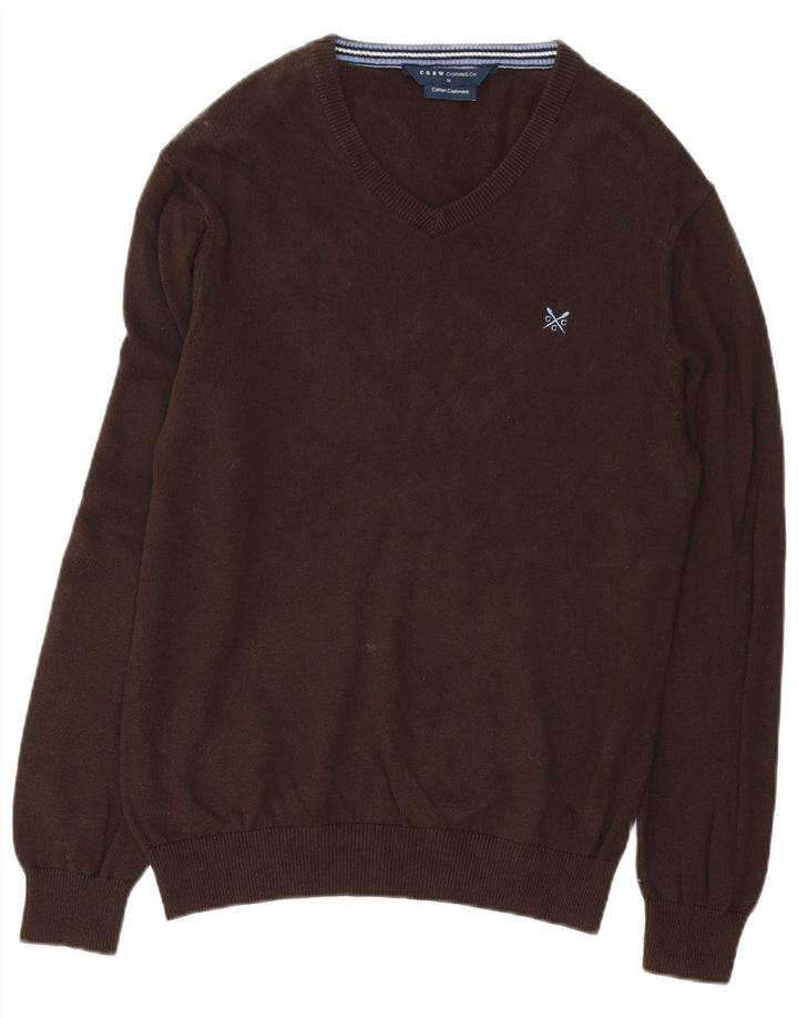 Crew Clothing Herren-Pullover mit V-Ausschnitt aus mittelbrauner Baumwolle