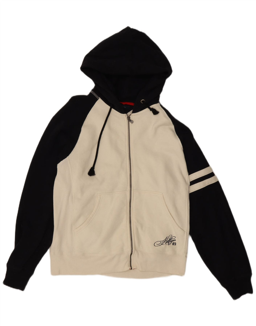 Tommy Hilfiger Herren-Kapuzenpullover mit Reißverschluss, mittelgroß, gebrochenes Weiß, Farbblock
