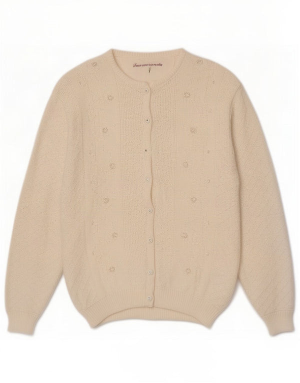Vintage Damen Cardigan Pullover UK 16 Große cremefarbene Baumwolle