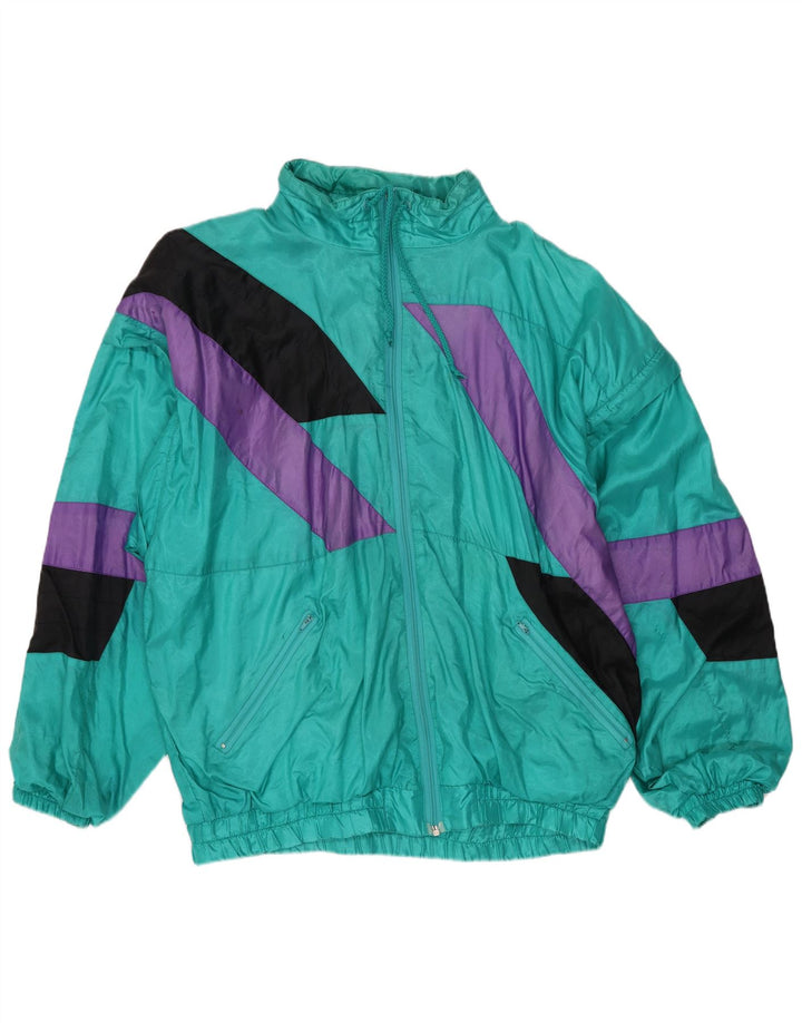 Vintage Herren-Trainingsanzug-Top-Jacke, großes grünes Colourblock-Polyamid