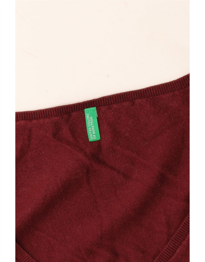 BENETTON Womens V-Neck Jumper Sweater UK 12 Medium Burgundy Vintage Benetton and Second-Hand Benetton from Messina Hembry 