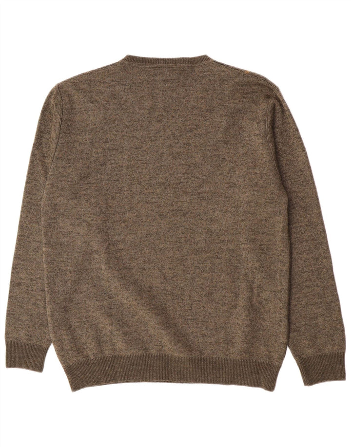 Rodes Herren-Pullover mit V-Ausschnitt aus mittelgrüner, gestreifter Wolle