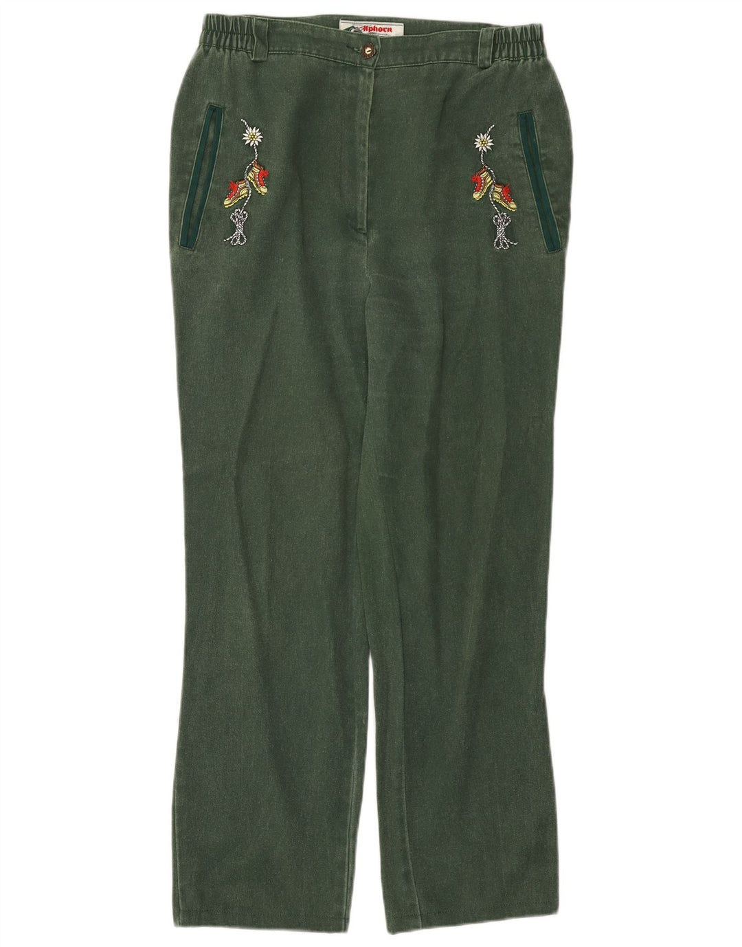 Alphorn Damen-Freizeithose, gerade, EU 42, Größe L, W30, L28, grüne Baumwolle