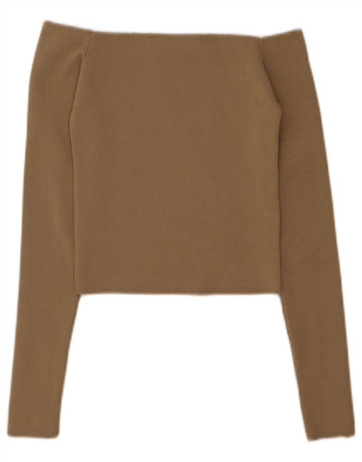 Zara Damen Crop Off Shoulder Top UK 4 XS Beige Polyester