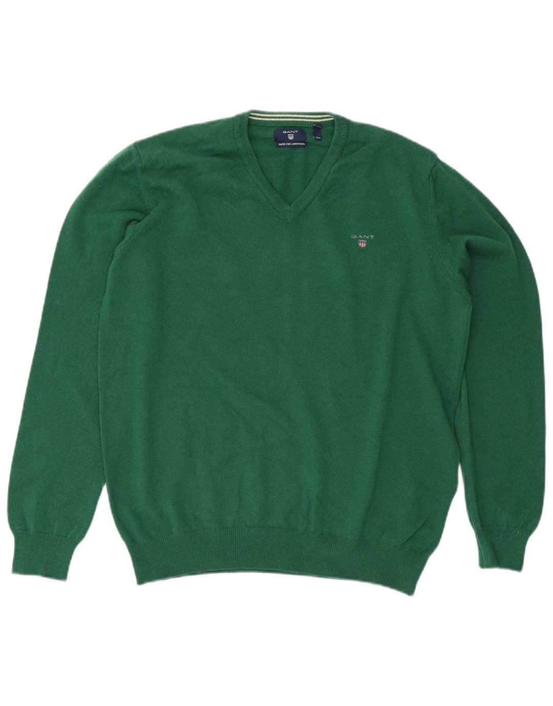 Gant Herren-Pullover mit V-Ausschnitt, XL, grüne Wolle