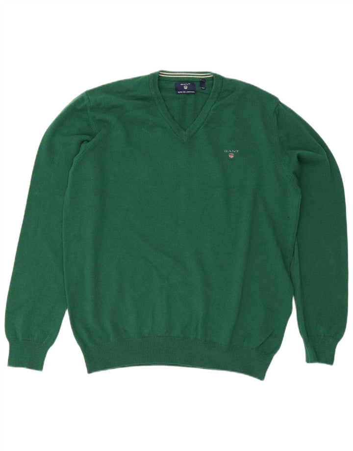 Gant Herren-Pullover mit V-Ausschnitt, XL, grüne Wolle