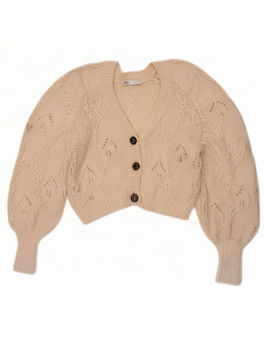 Zara Damen Crop Cardigan Pullover UK 10 Small Off White Polyester