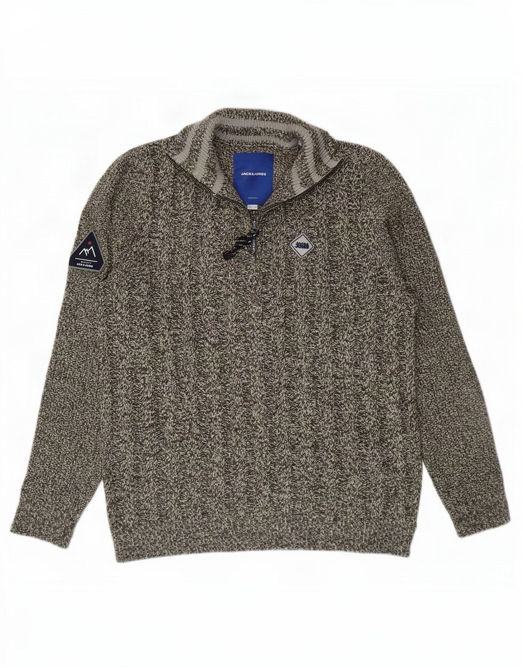 Jack & Jones Herren-Pullover mit Reißverschluss am Hals, großes, grau meliertes Acryl