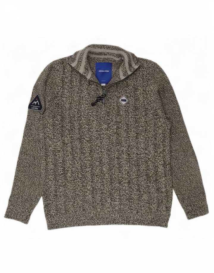 Jack & Jones Herren-Pullover mit Reißverschluss am Hals, großes, grau meliertes Acryl