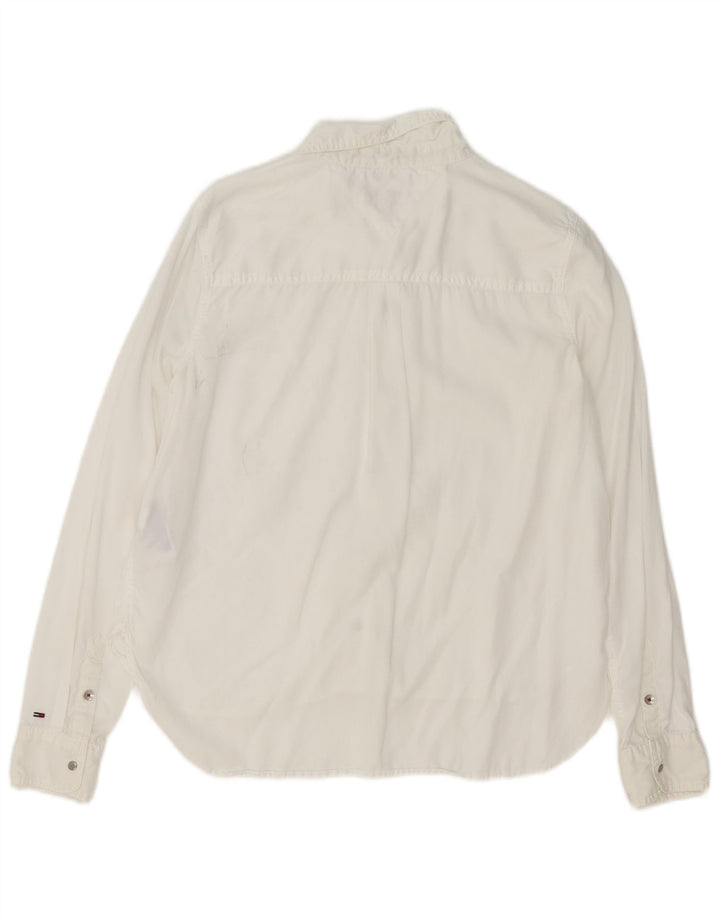 Tommy Hilfiger Damen-Hemd UK 14 Mittelweißes Lyocell