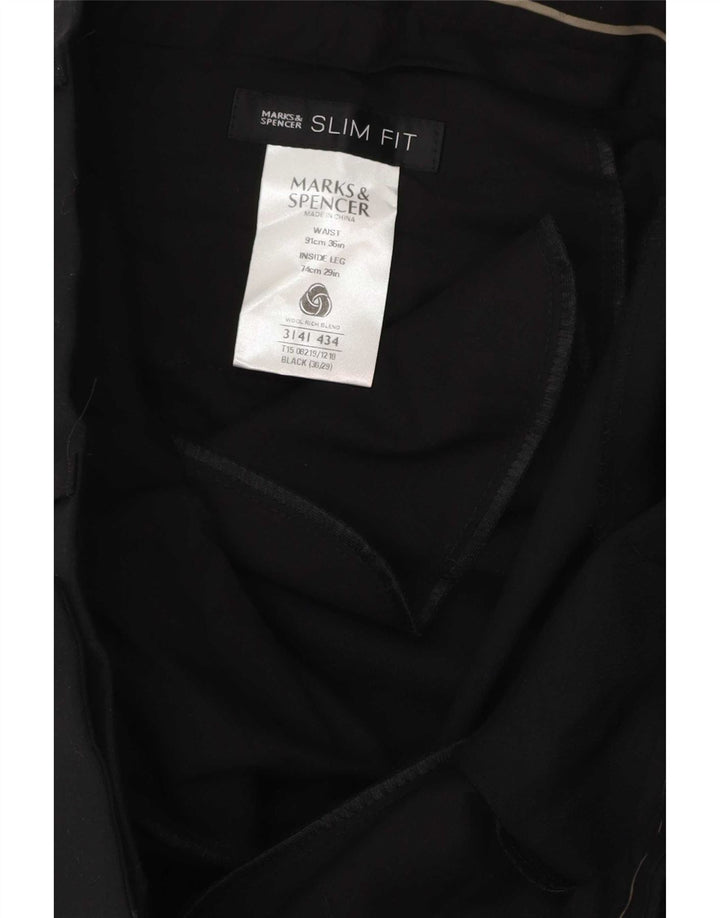 Marks & Spencer Herren Slim Fit Anzughose W36 L29 Schwarz Polyester