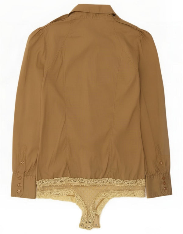 Guess Damen Hemd-Bodysuit UK 14 Mittelbeige Baumwolle