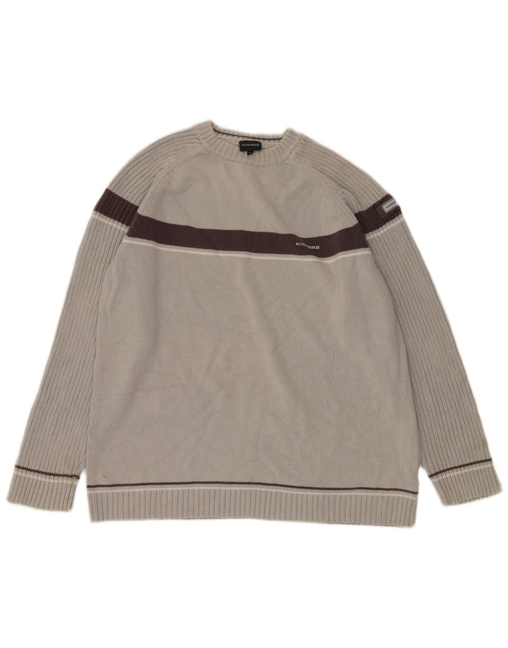 Kickers Herren-Pullover mit Rundhalsausschnitt aus mittelgrauer Colourblock-Baumwolle