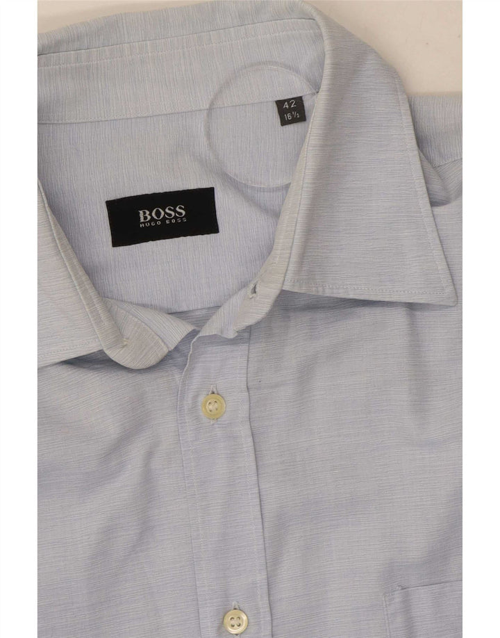 Hugo Boss Herrenhemd Größe 42 16 1/2 große blaue Baumwolle