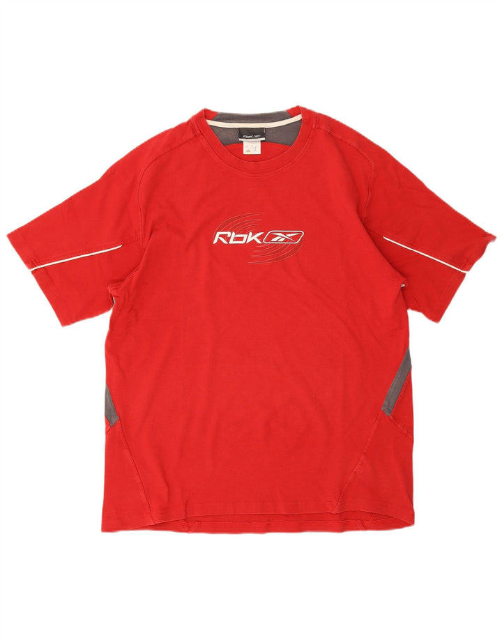 Reebok Herren Grafik-T-Shirt-Oberteil aus mittelroter Colourblock-Baumwolle