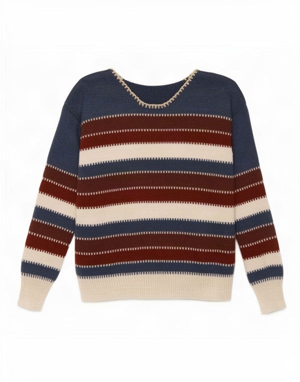 Vintage Damen Pullover mit U-Boot-Ausschnitt, UK 14, mittelmehrfarbig gestreift