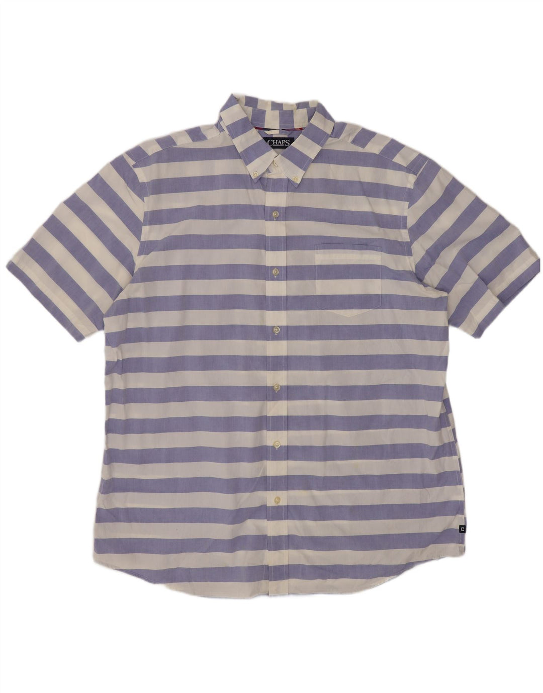 Chaps Herren-Hemd, kurzärmelig, normale Passform, XL, blau gestreift, Baumwolle