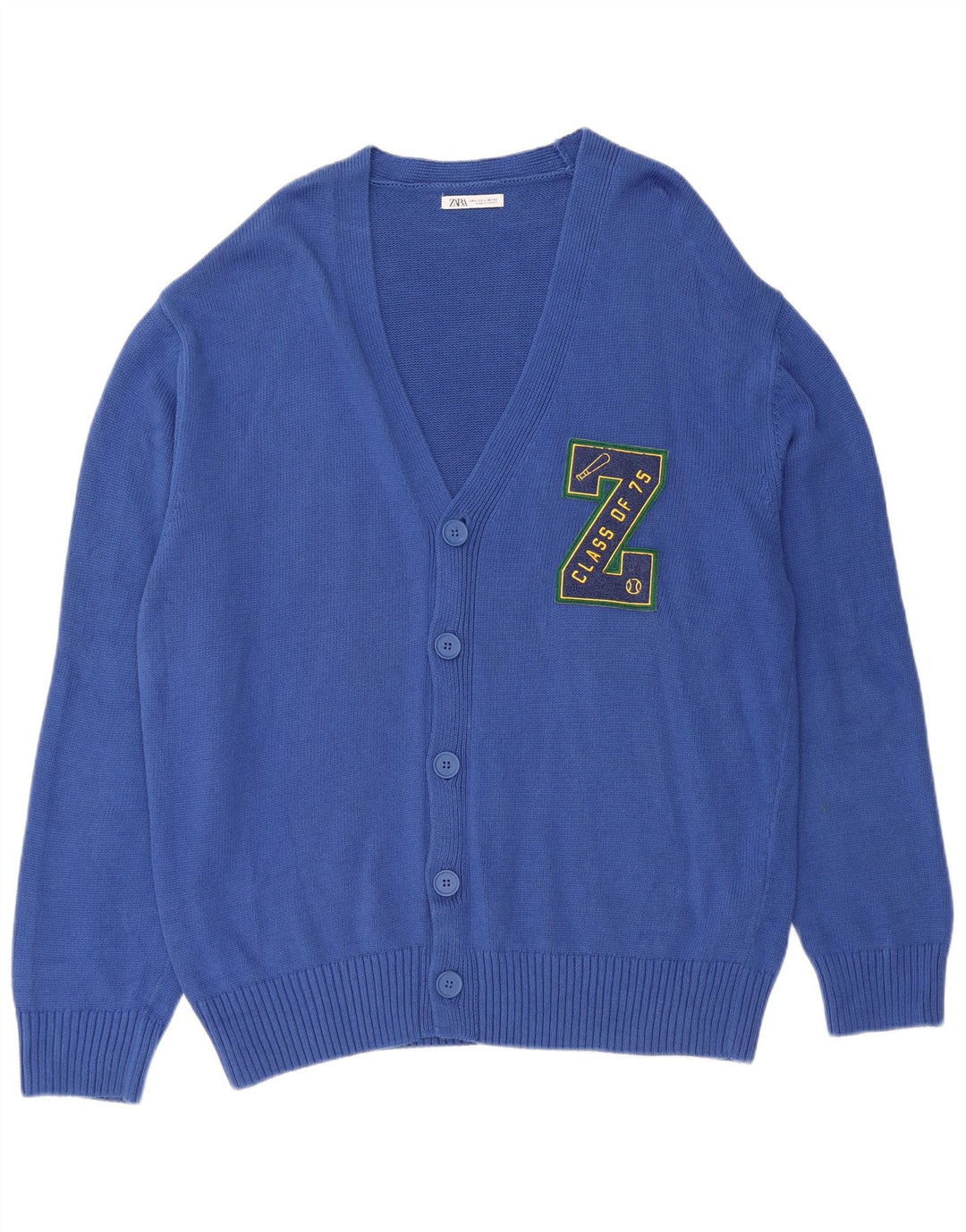 ZARA Herren-Cardigan mit Grafik, groß, aus blauer Baumwolle