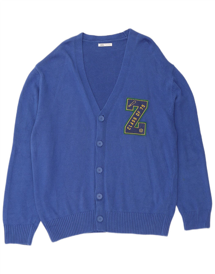 ZARA Herren-Cardigan mit Grafik, groß, aus blauer Baumwolle