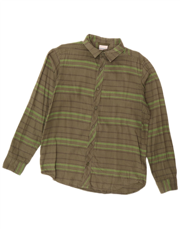 Columbia Herren-Flanellhemd, klein, Khaki, gestreift, Baumwolle