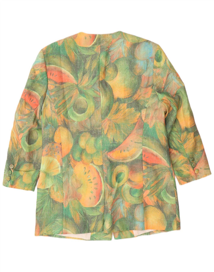 VINTAGE Damen Longline Blazerjacke mit abstraktem Muster EU 42 Groß Grün