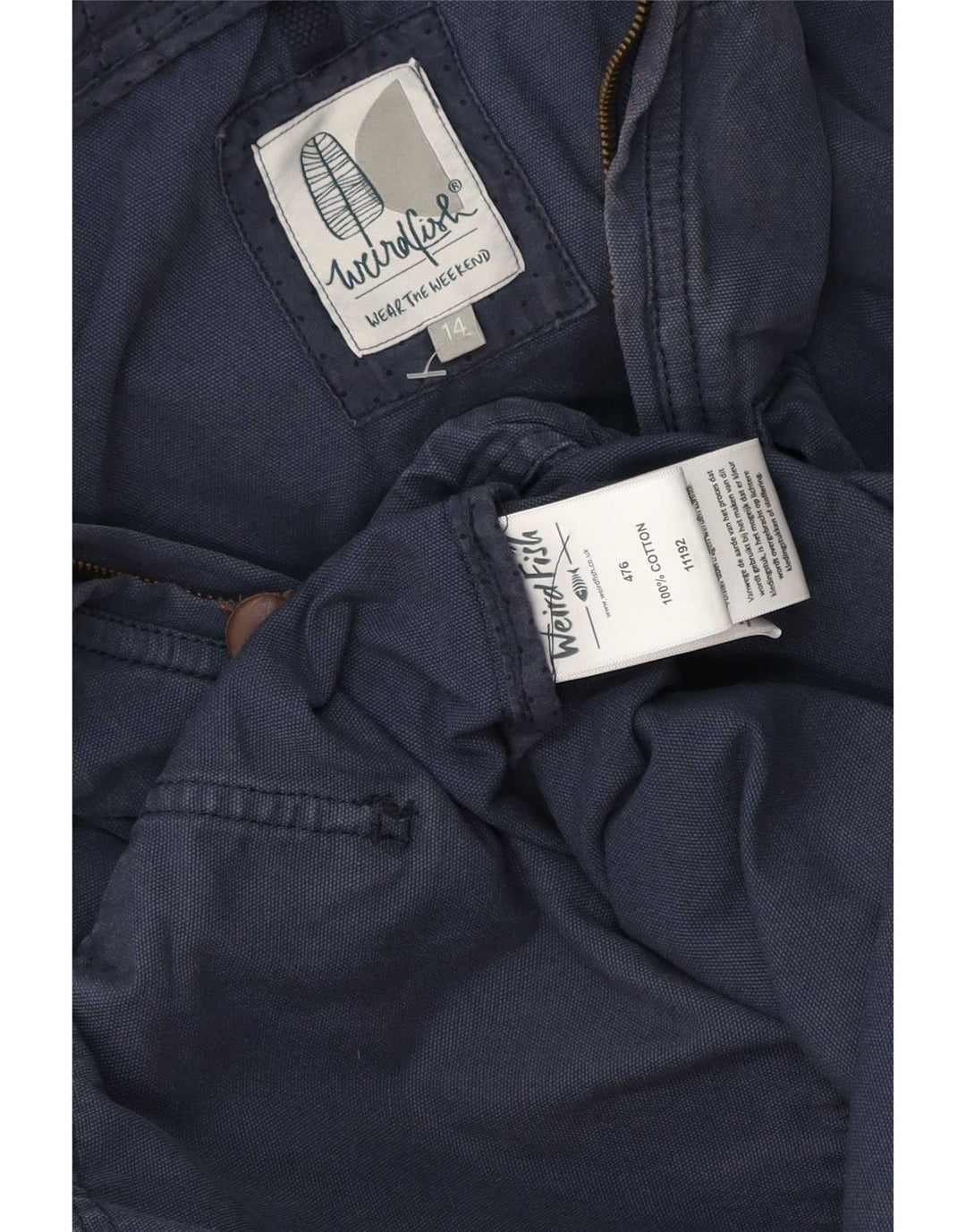 Weird Fish Damen-Bomberjacke mit Kapuze, UK 14, mittelmarineblaue Baumwolle