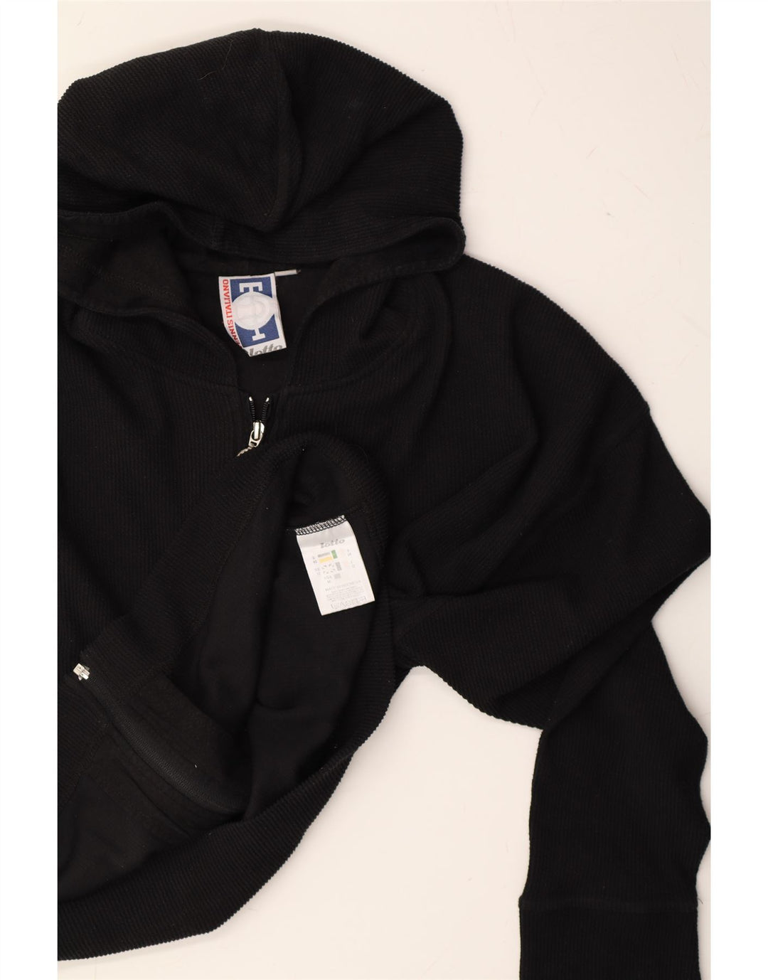LOTTO Womens Oversized Zip Hoodie Sweater UK 12 Medium Black Polyester Vintage Lotto and Second-Hand Lotto from Messina Hembry 