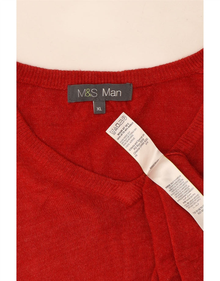 Marks & Spencer Herren-Pullover mit V-Ausschnitt, XL, rotes Acryl
