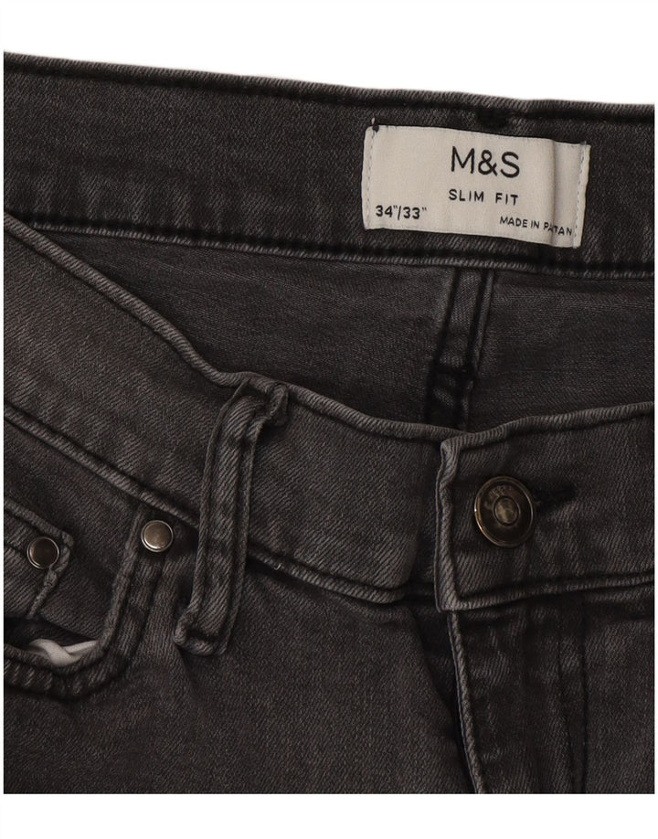 Marks & Spencer Herren Slim Jeans W34 L33 Graue Baumwolle