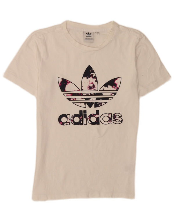 Adidas Damen Grafik T-Shirt Top UK 6 XS Weiße Baumwolle