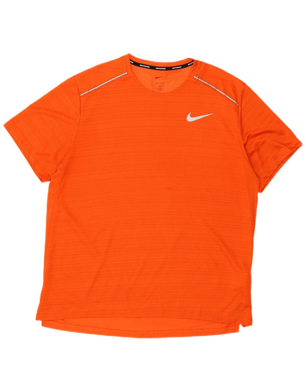Nike Herren Dri Fit T-Shirt Top XL Orange gestreift Polyester