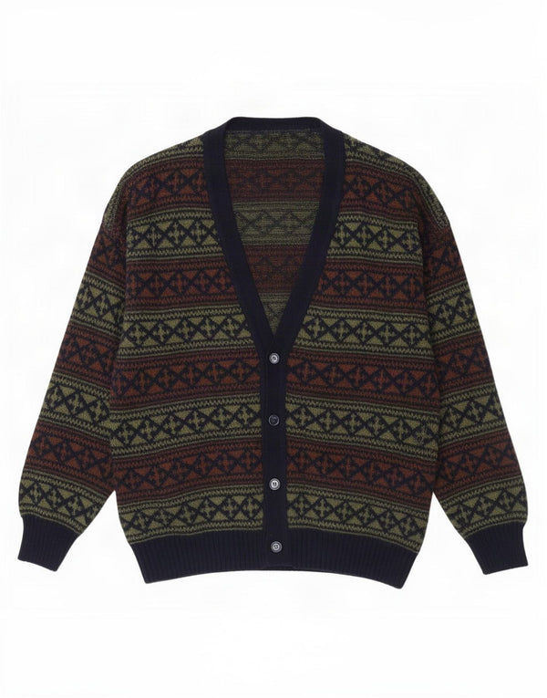 Vintage Herren Cardigan Pullover XL Marineblau Fair Isle Wolle