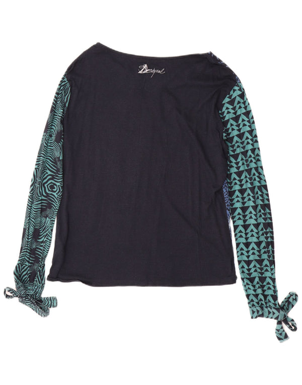 DESIGUAL Damen Graphic Top Langarm UK 18 XL Blaue Viskose mit Animal-Print