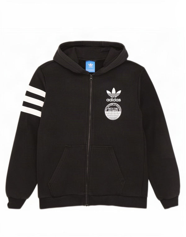 Adidas Herren Kapuzenpullover mit drei Streifen und grafischem Reißverschluss, mittelschwarz, Baumwolle