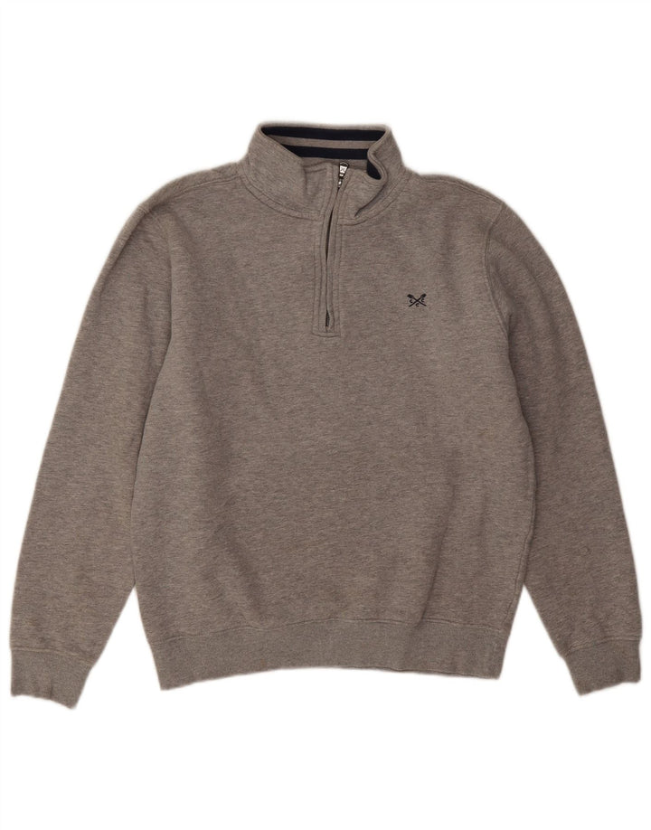 Crew Clothing Herren-Sweatshirt mit Reißverschluss am Hals, mittelgraue Baumwolle