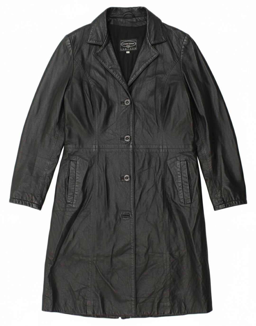 Roberta Ferrini Damen Ledermantel IT 44 Mittelschwarzes Leder