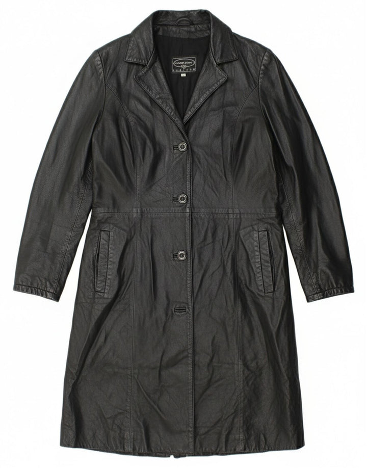 Roberta Ferrini Damen Ledermantel IT 44 Mittelschwarzes Leder