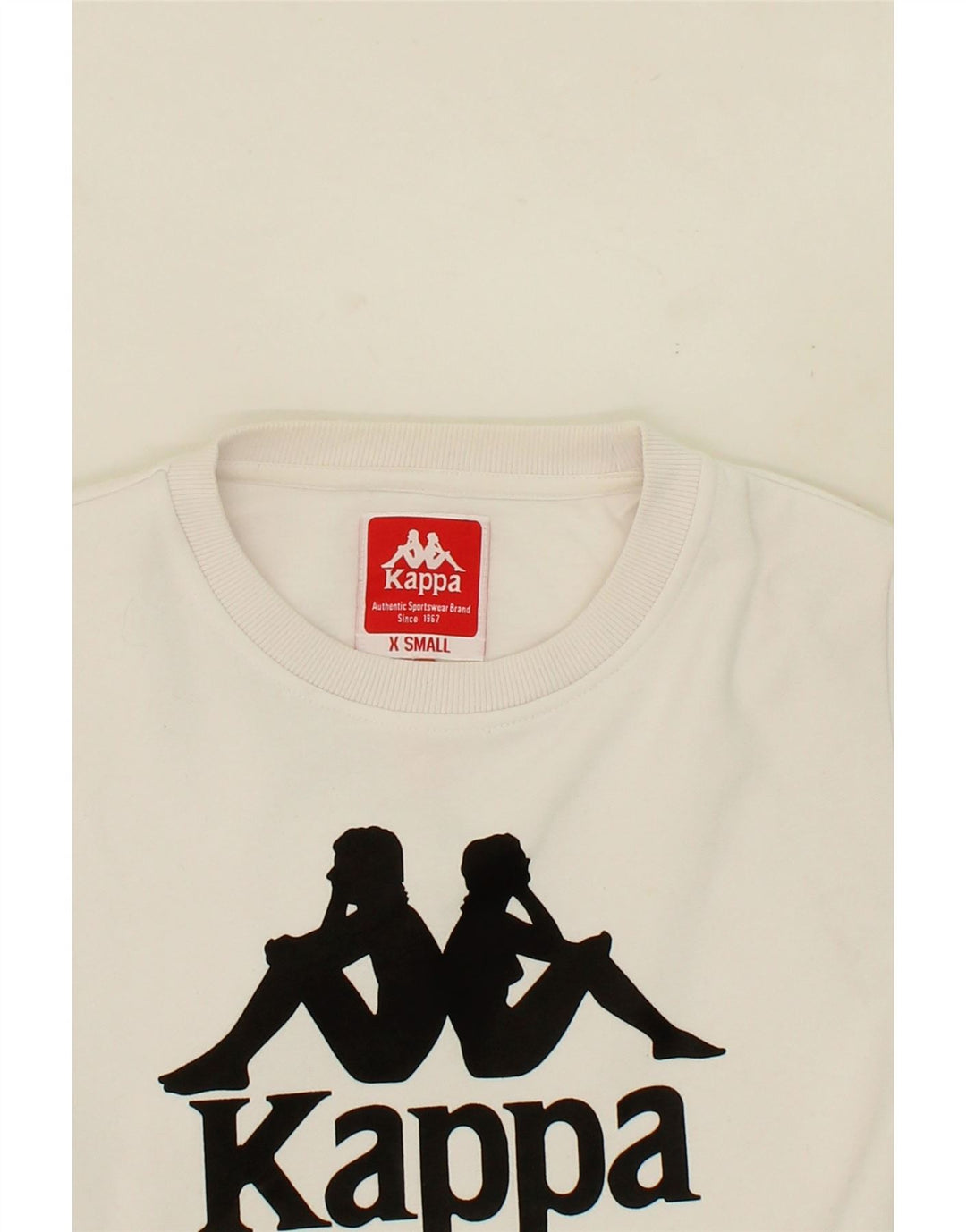 KAPPA Mens Graphic Sweatshirt Jumper XS White Cotton Vintage Kappa and Second-Hand Kappa from Messina Hembry 