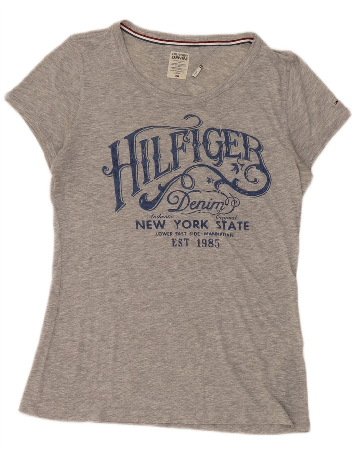 Tommy Hilfiger Damen Grafik-T-Shirt-Oberteil UK 14 Large Grau Polyester