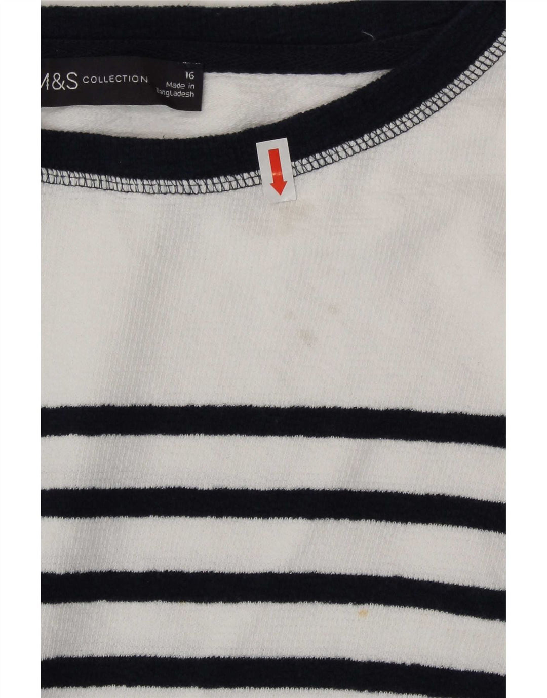 Marks & Spencer Damen-Top, langärmlig, UK-Größe 44, Größe L, weiß gestreift, Baumwolle