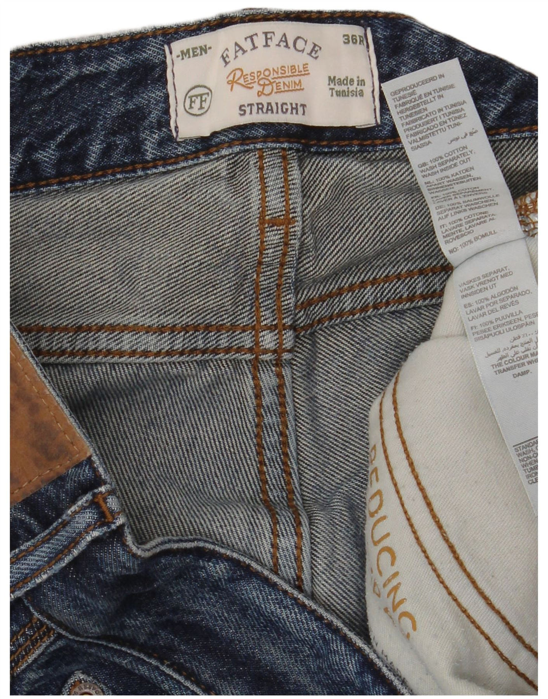 Fat Face Herren Straight Jeans W36 L32 Blaue Baumwolle