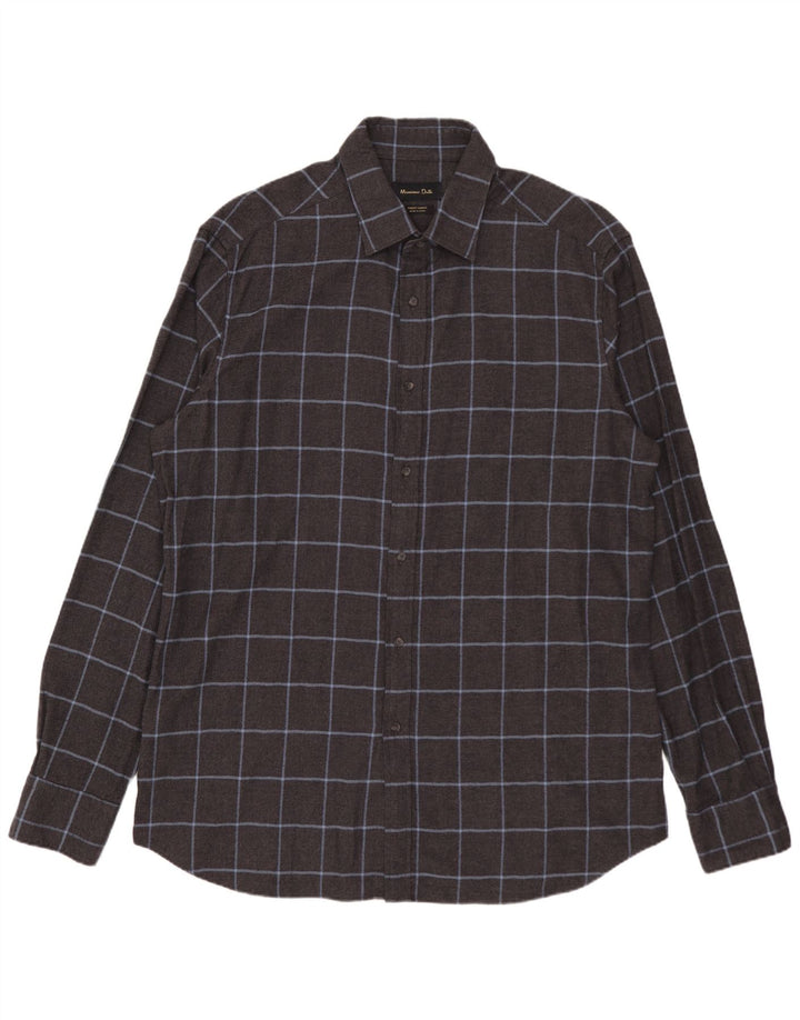 MASSIMO DUTTI Herren Flanellhemd XL grau karierte Baumwolle
