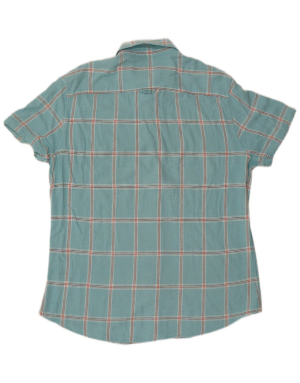 Crew Clothing Herren-Kurzarmhemd, groß, türkisfarben, kariert, Viskose
