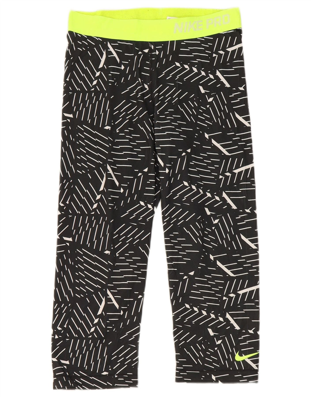 Nike Womens Graphic Capri Leggings UK 12 Mittelschwarzes geometrisches Polyester