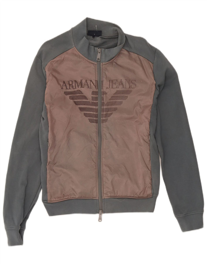 Armani Jeans Damen-Trainingsanzug-Top-Jacke, UK 16, Größe L, Grau, Farbblock