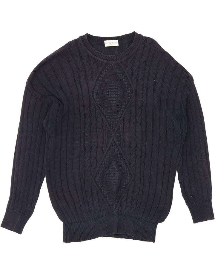 GIANNI BUGLI Mens Crew Neck Jumper Sweater IT 54 XL Navy Blue Vintage Gianni Bugli and Second-Hand Gianni Bugli from Messina Hembry 